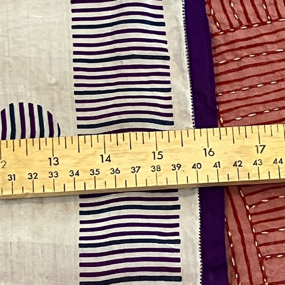 Geometric Patterned silk or rayon Scarf with Purple embroidered Border detail - Picture 3 of 12